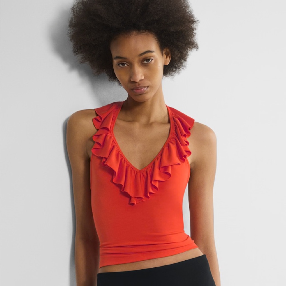 Aritzia Vibrant Orange Ruffle Tank Top